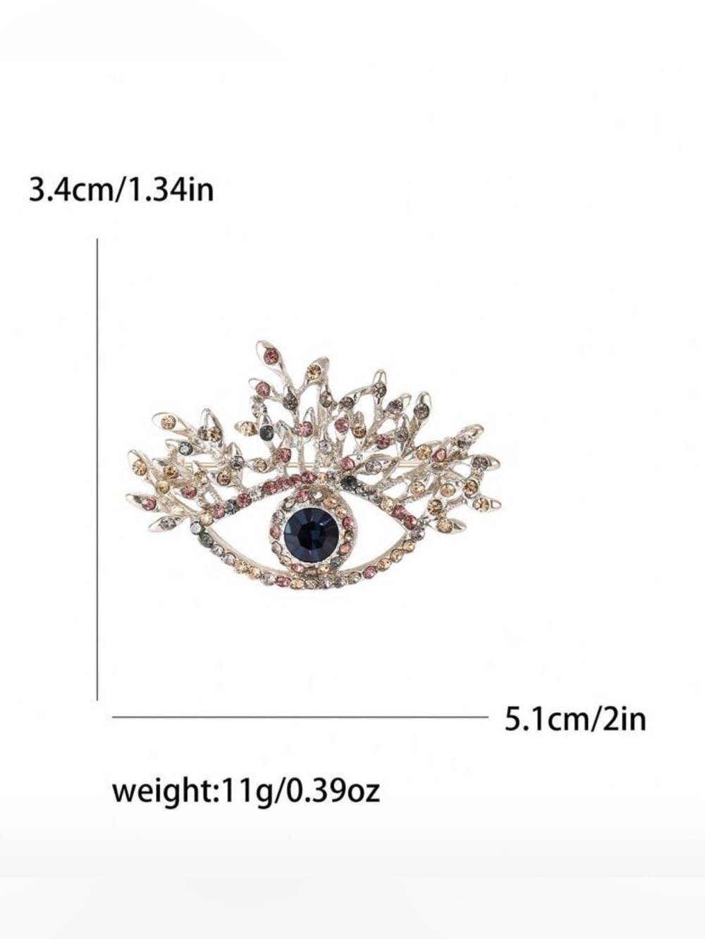 Crystal Evil Eye Brooch Pin - Multicolor Rhinestone Accent - Picture 4 of 4